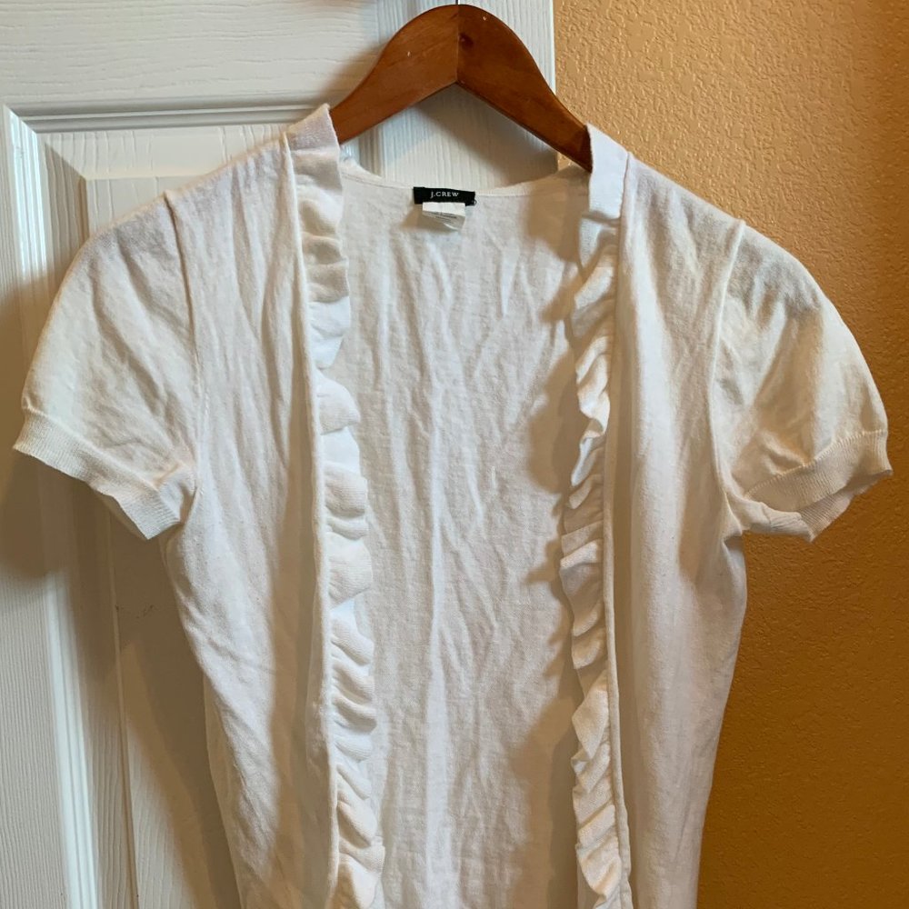 J.Crew Cotton Cashmere Ruffle Cardigan Sweater XS